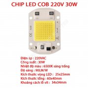 Chip LED COB siêu sáng 220V  30W sáng trắng